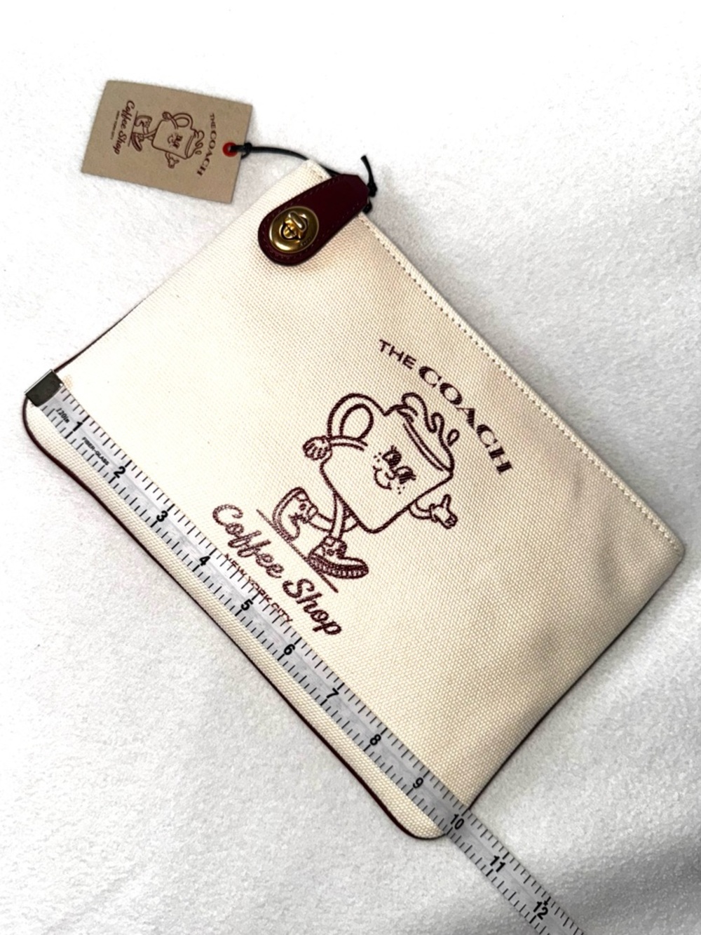 NEW COACH Coffee Shop Ltd. Edition Lil Miss Jo Ivory Canvas Turnlock Pouch NWT - Picture 8 of 14